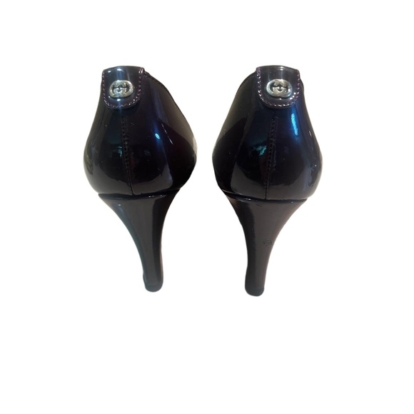 Gucci Dark Brown Patent Leather Wedge Heel Closed toe Italian Heels Size 6 12 B - Picture 2 of 11